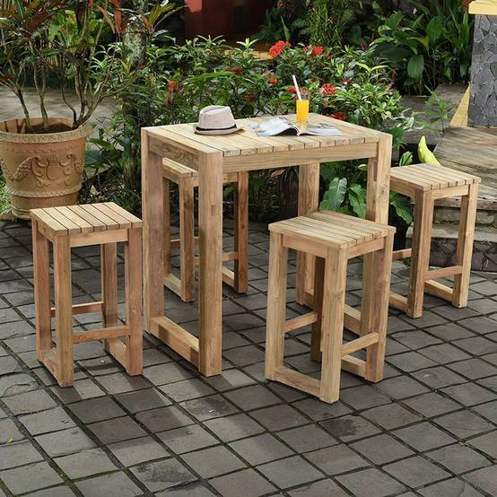 Table haute en teck recyclé 100 cm Toscagne - Gecko Jardin - Imagen 4