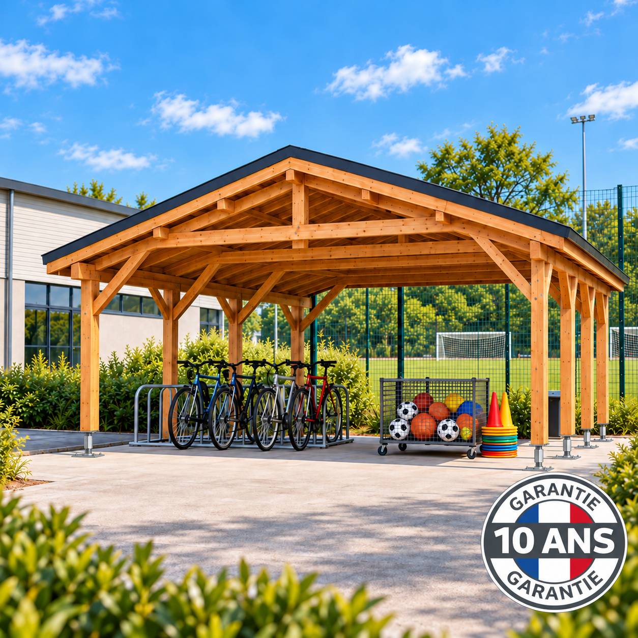 Cpbf Charpentes - Carport bois 2 pentes en bois douglas 36 m², 8 poteaux. Abri voiture extérieur. garantie 10 ans - Image 6