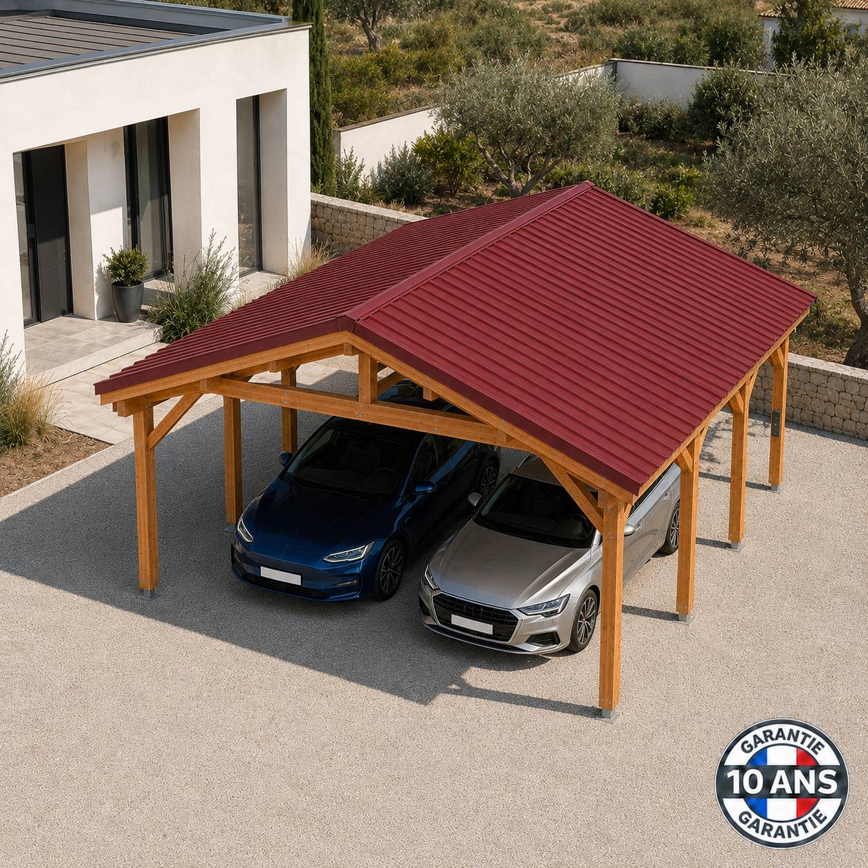 Cpbf Charpentes - Carport bois 2 pentes en bois douglas 36 m², 8 poteaux. Abri voiture extérieur. garantie 10 ans - Image 2