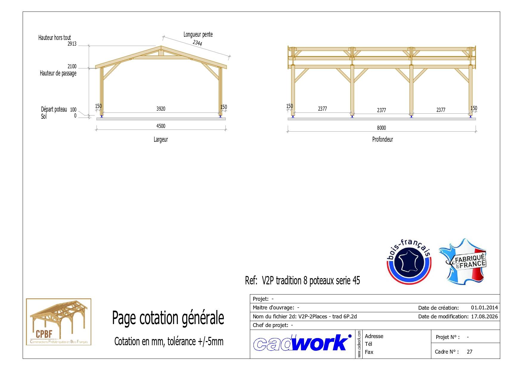 Cpbf Charpentes - Carport bois 2 pentes en bois douglas 36 m², 8 poteaux. Abri voiture extérieur. garantie 10 ans - Image 3