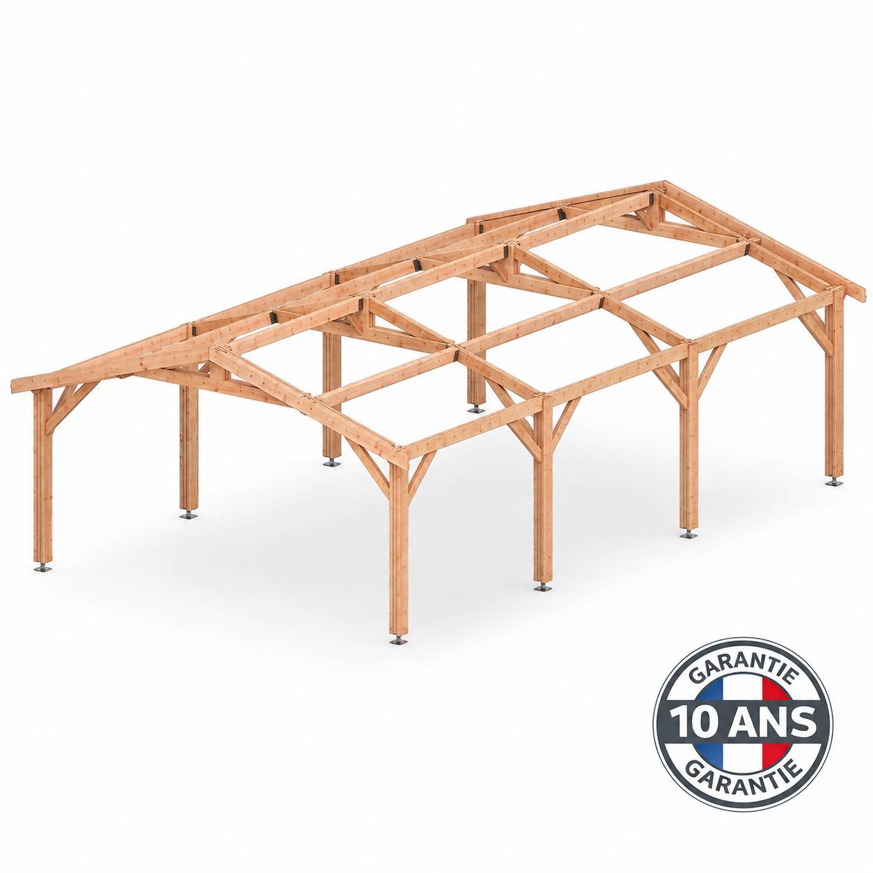 Cpbf Charpentes - Carport bois 2 pentes en bois douglas 36 m², 8 poteaux. Abri voiture extérieur. garantie 10 ans - Image 5