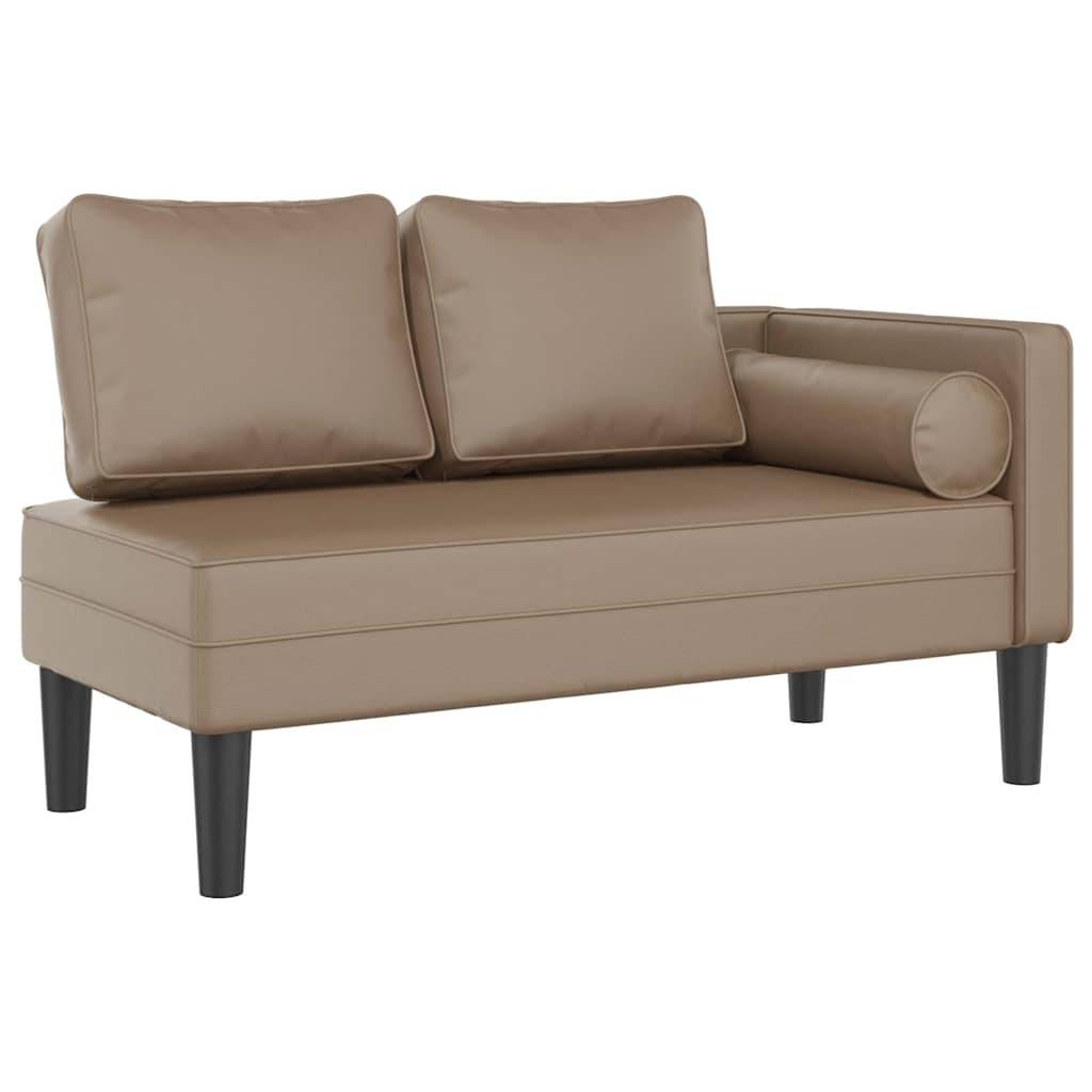 Chaise longue | Transat | Bain de soleil avec coussins cappuccino similicuir - Image 1