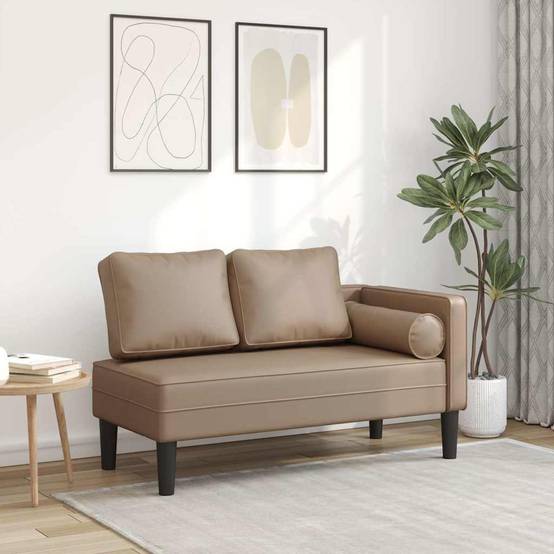 Chaise longue | Transat | Bain de soleil avec coussins cappuccino similicuir - Image 2