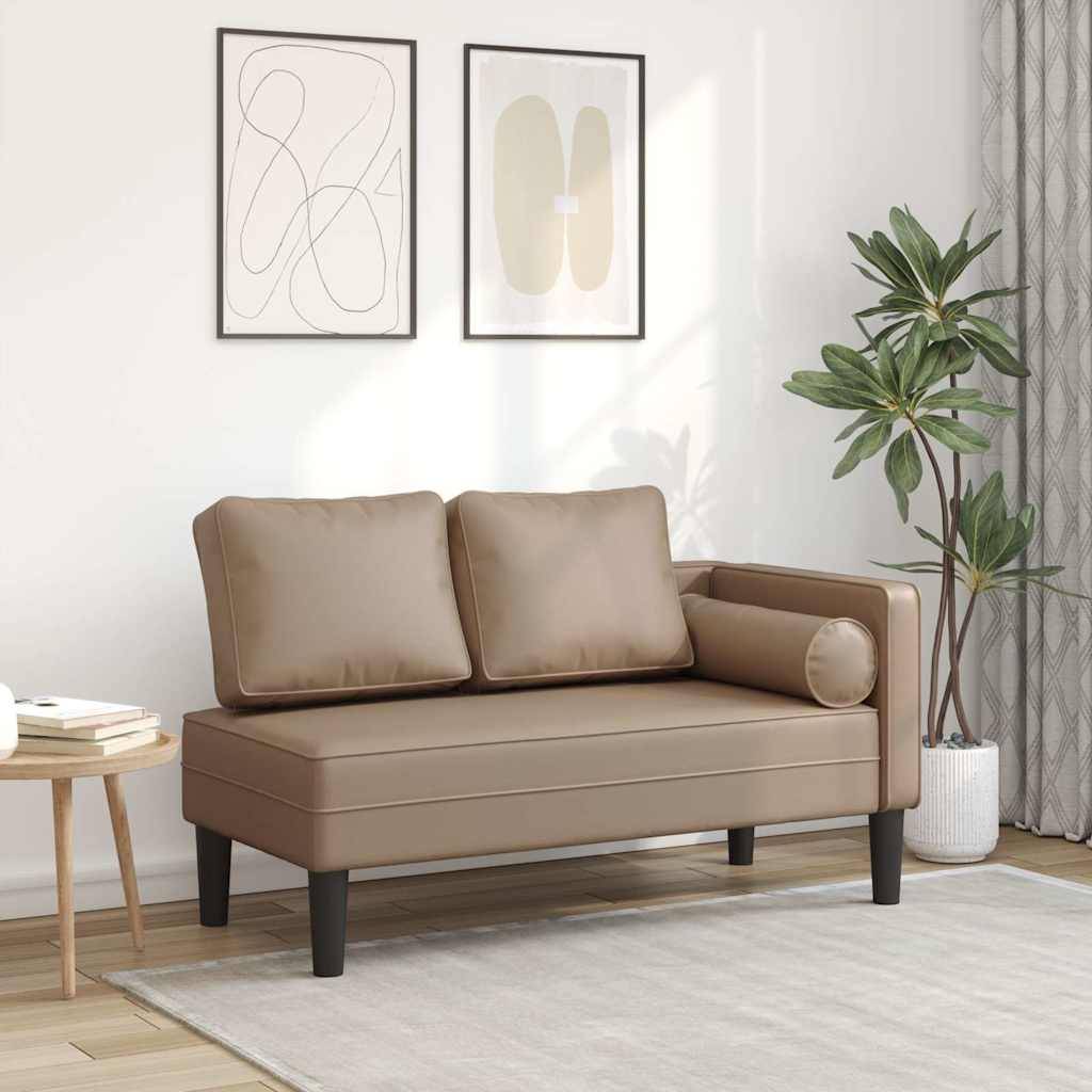 Chaise longue | Transat | Bain de soleil avec coussins cappuccino similicuir - Image 2