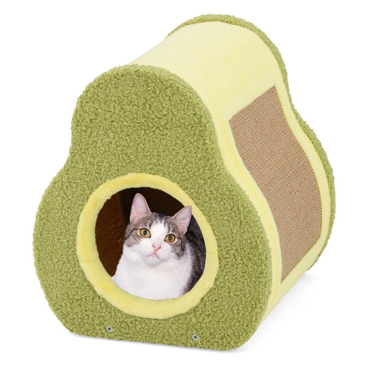 Maison pour Chat en Forme d'Avocat Abri Mignon avec Griffoir en Jute Trou Rond pour Chat Condo Compact avec Griffoir 35 x 33 x 40 cm Vert - Image 1
