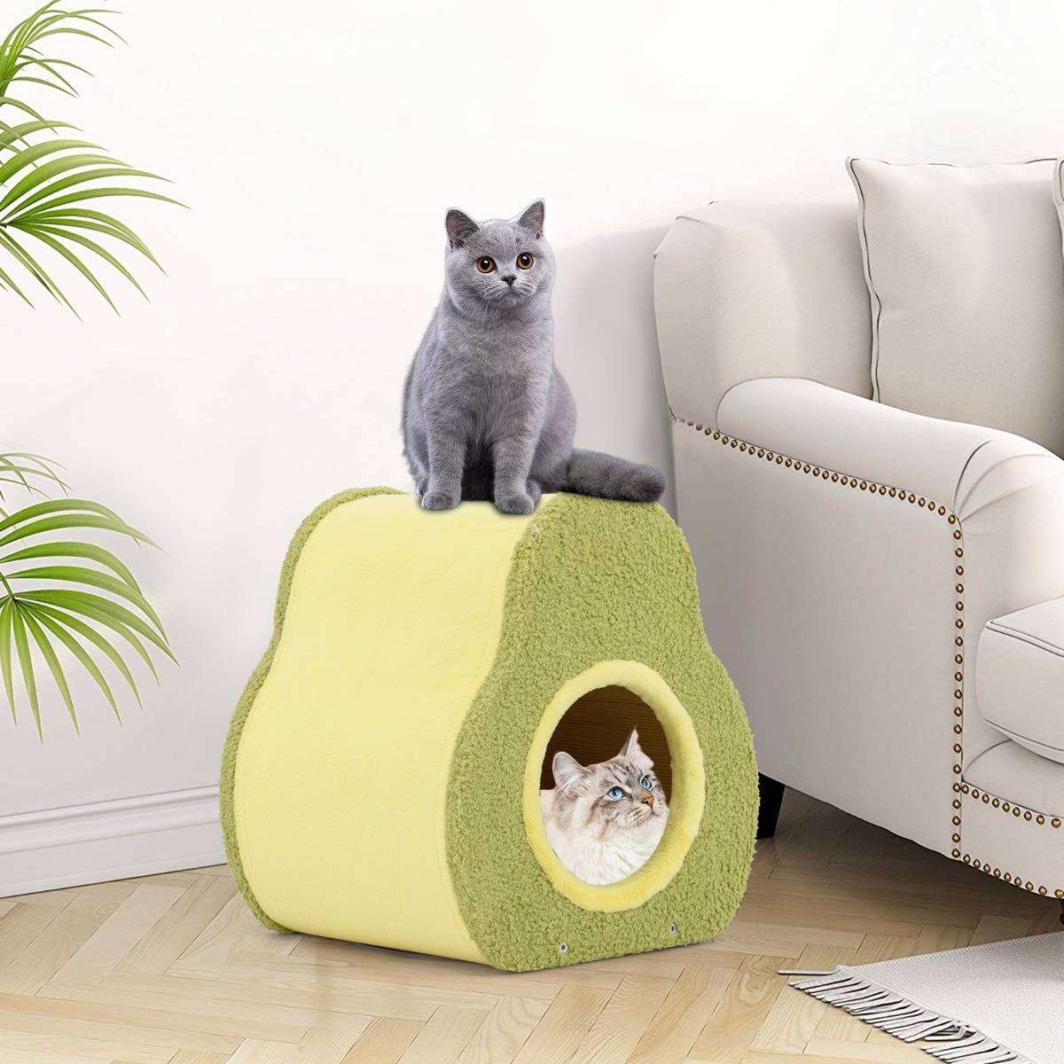 Maison pour Chat en Forme d'Avocat Abri Mignon avec Griffoir en Jute Trou Rond pour Chat Condo Compact avec Griffoir 35 x 33 x 40 cm Vert - Image 2
