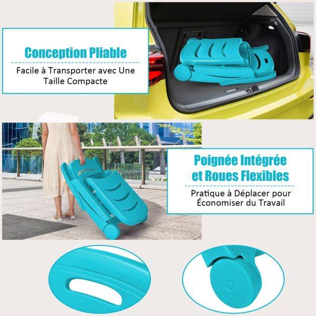 Helloshop26 - Chaise longue pliable dossier inclinable à 5 positions avec roues intégrées pour terrasse jardin piscine 150 kg bleu - Imagen 3