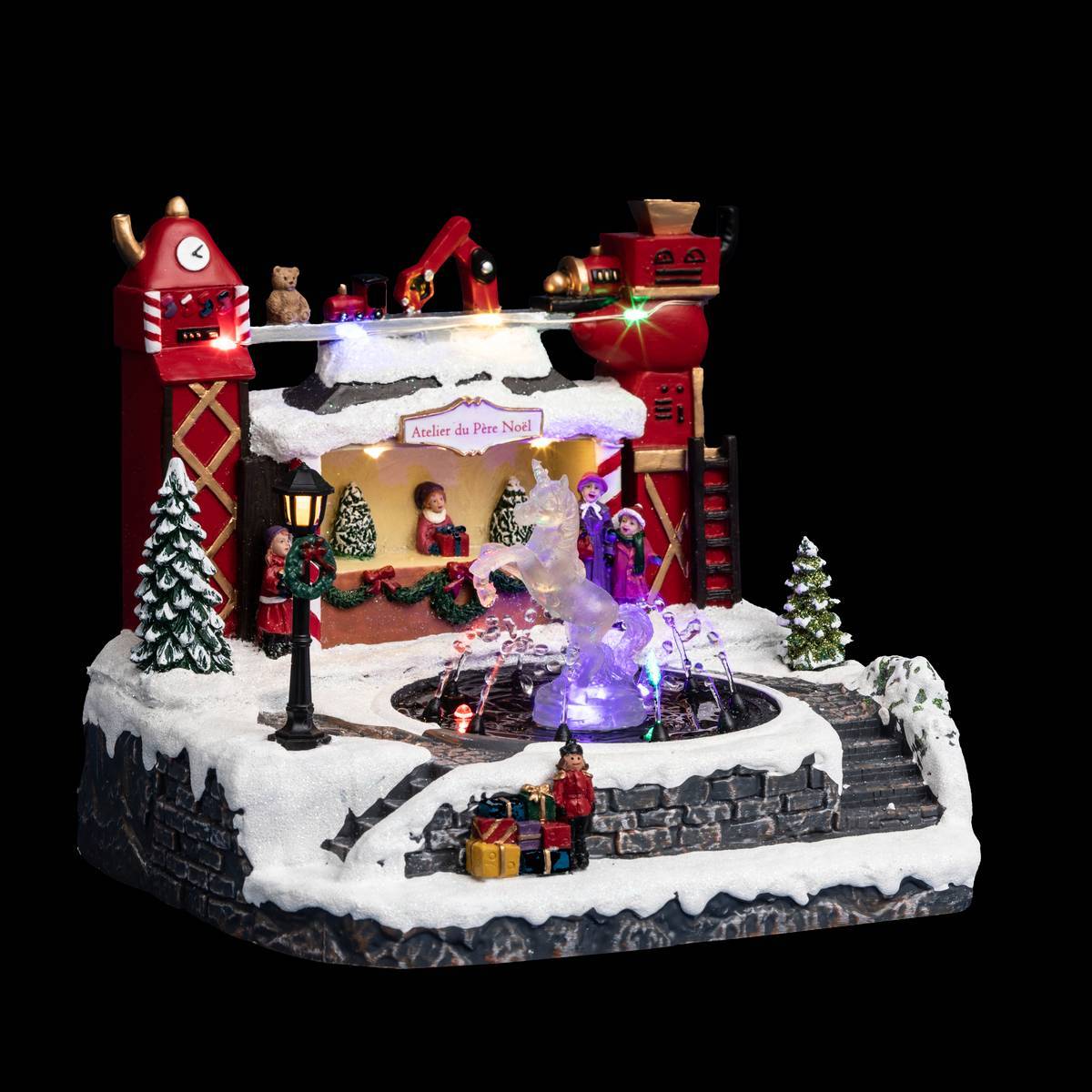 Feeric Christmas - Village lumineux fontaine atelier du Père Noël 12 LED l.25cm - Feeric Lights & Christmas