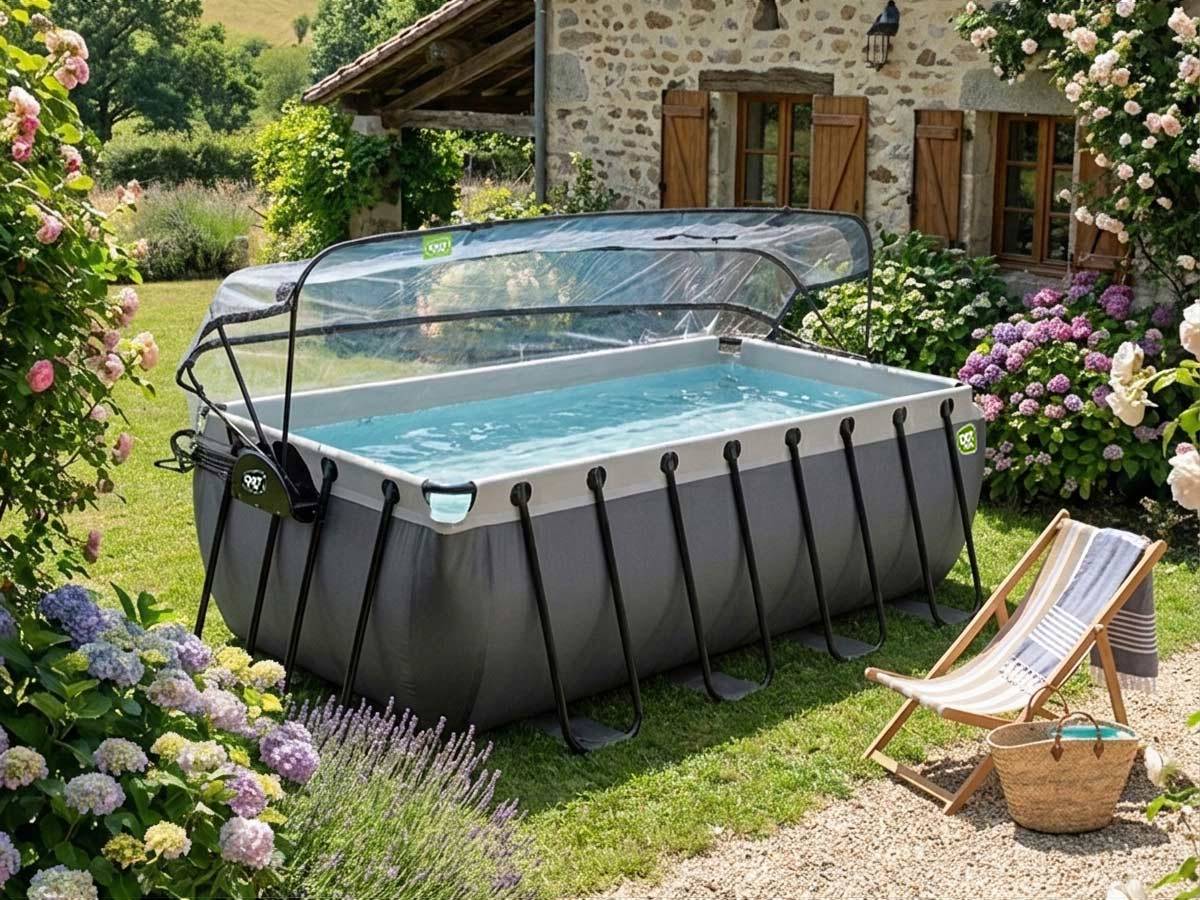 Exit Toys - Piscine tubulaire Black Leather rectangulaire 4,00 x 2,00 x 1,22 m avec dôme - Exit Toys - Imagen 2