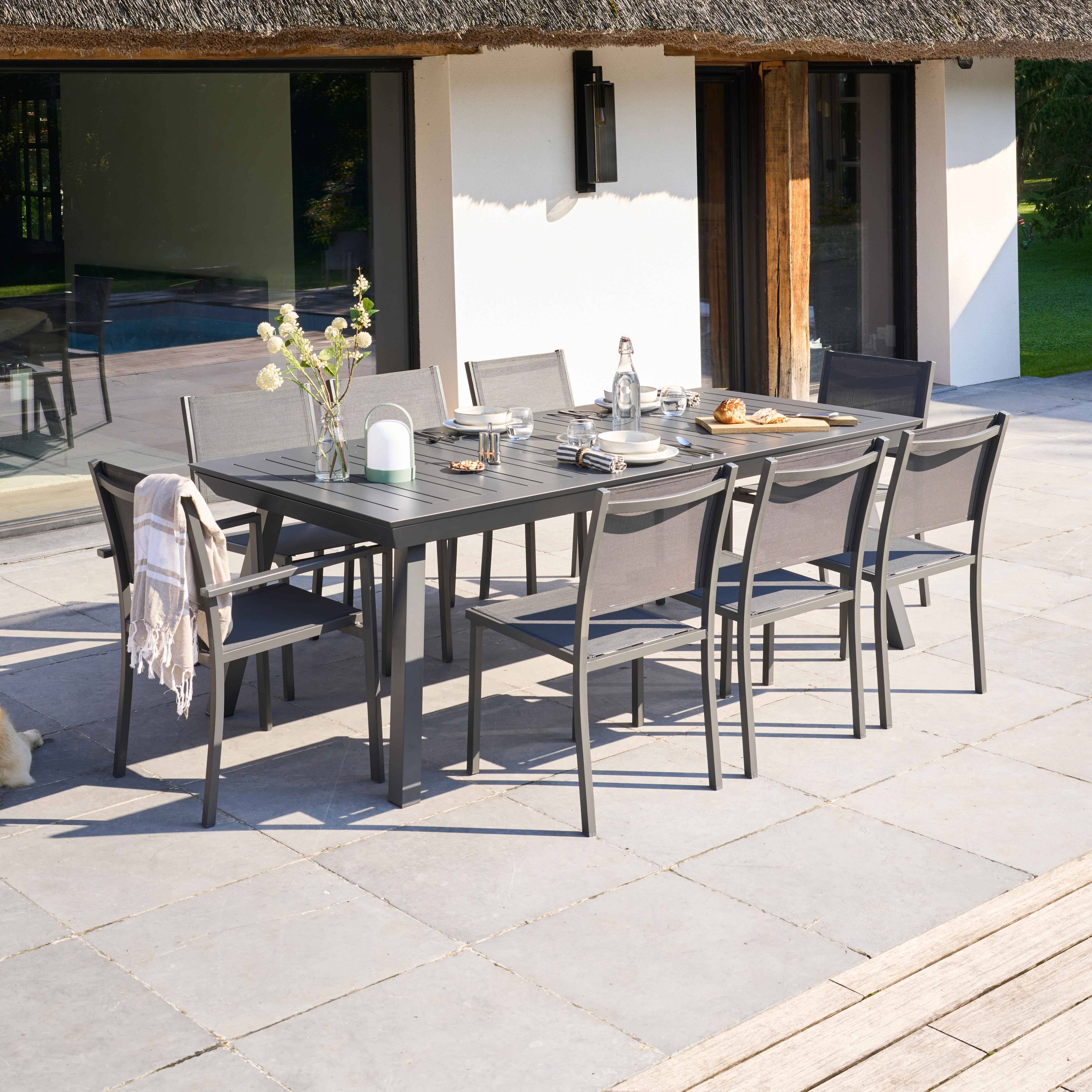 Oviala - Ensemble table de jardin extensible et 10 chaises en aluminium gris Olympe - Oviala - Imagen 3