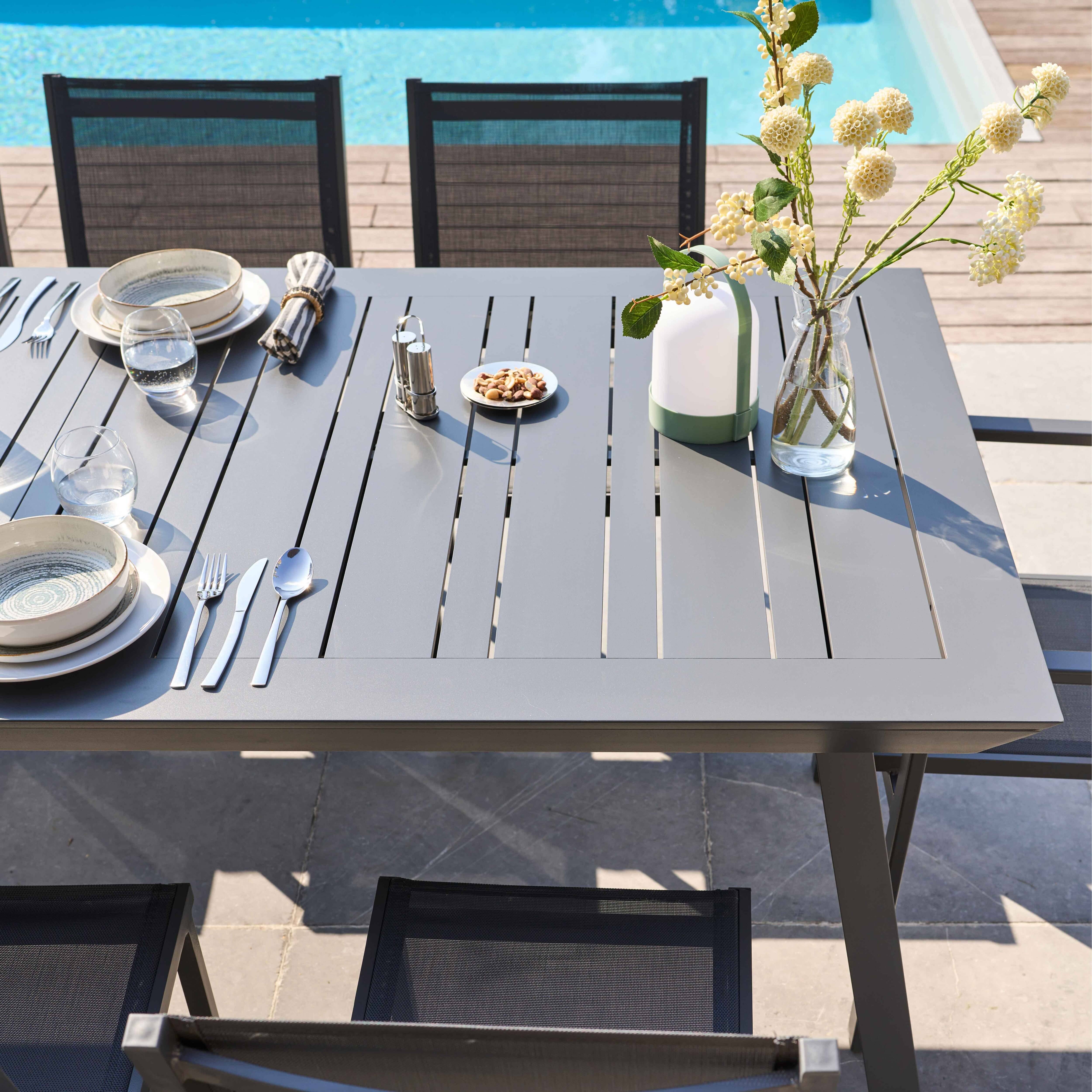 Oviala - Ensemble table de jardin extensible et 10 chaises en aluminium gris Olympe - Oviala - Imagen 4