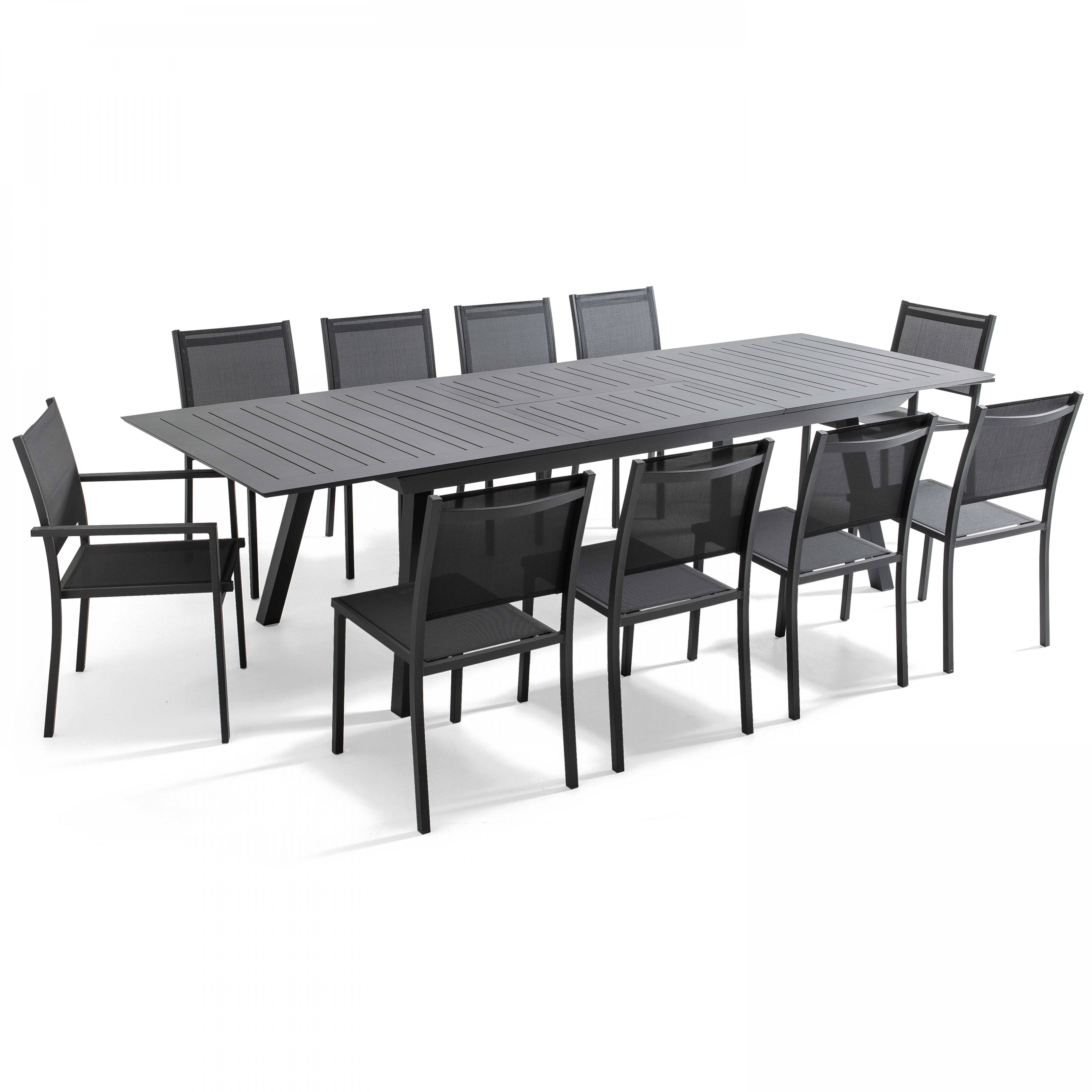 Oviala - Ensemble table de jardin extensible et 10 chaises en aluminium gris Olympe - Oviala - Imagen 1