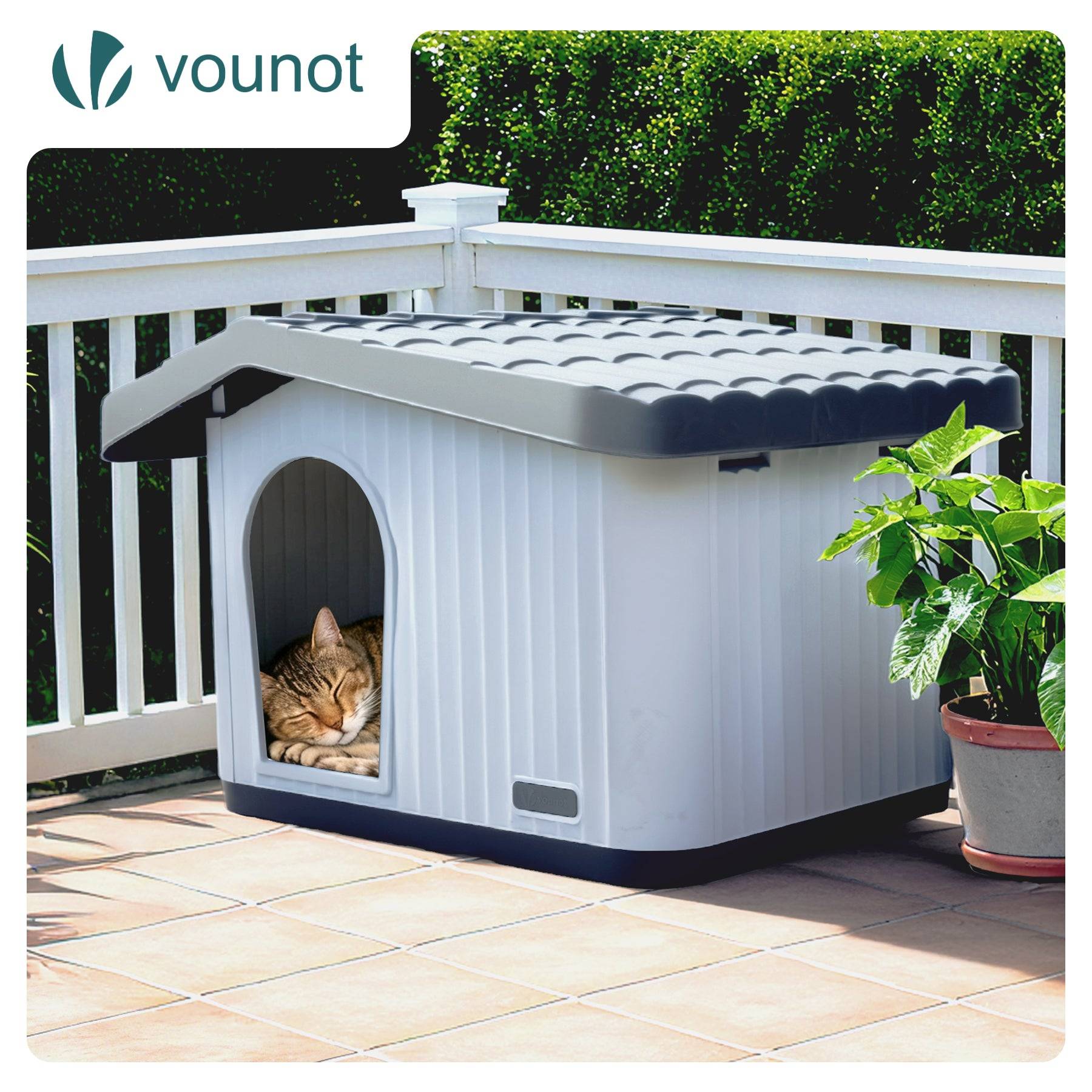 Maison pour chat chien niche en plastique imperméable 60x51x41cm blanc - Toit incliné amovible - Extérieur et intérieur - VOUNOT® - Image 2