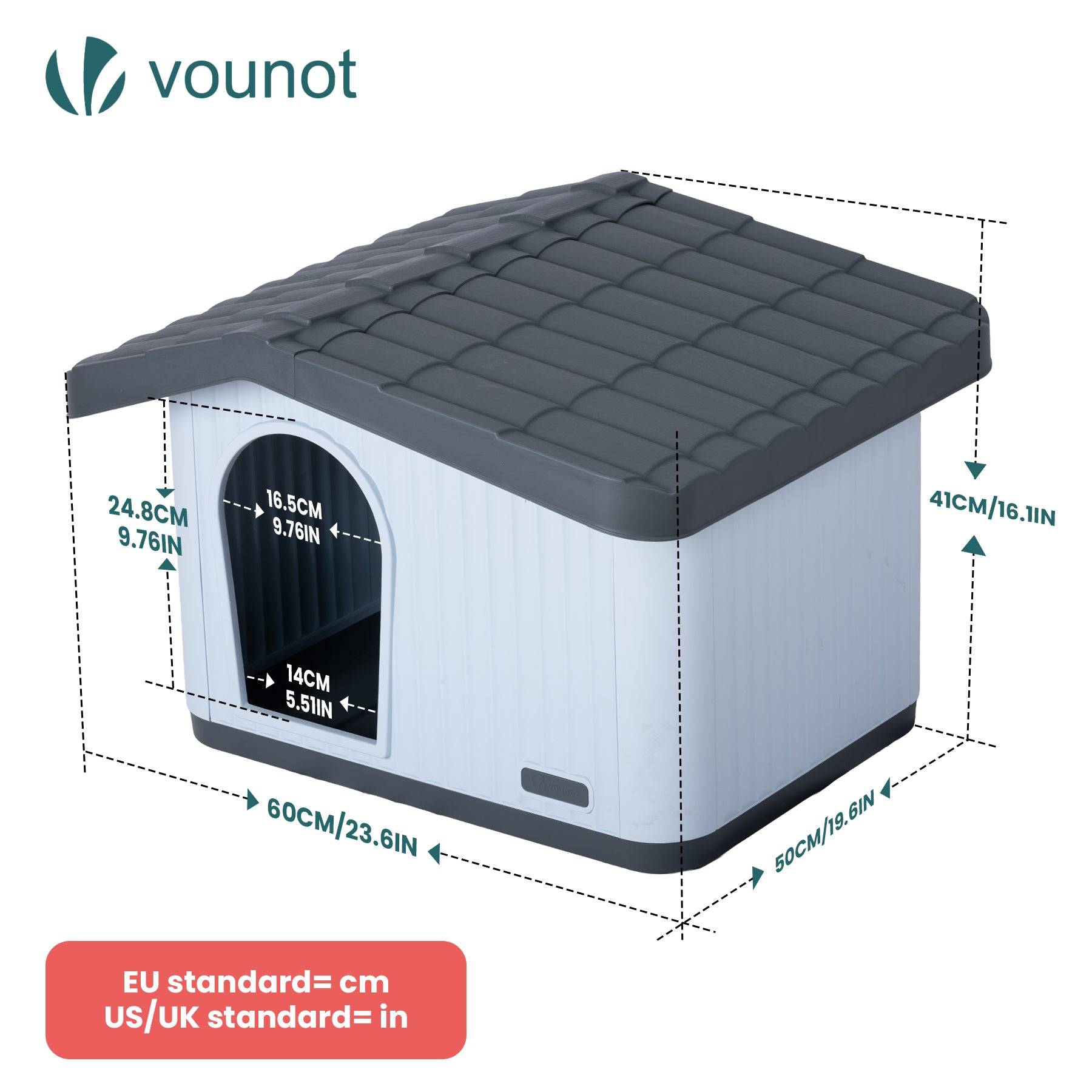 Maison pour chat chien niche en plastique imperméable 60x51x41cm blanc - Toit incliné amovible - Extérieur et intérieur - VOUNOT® - Image 3