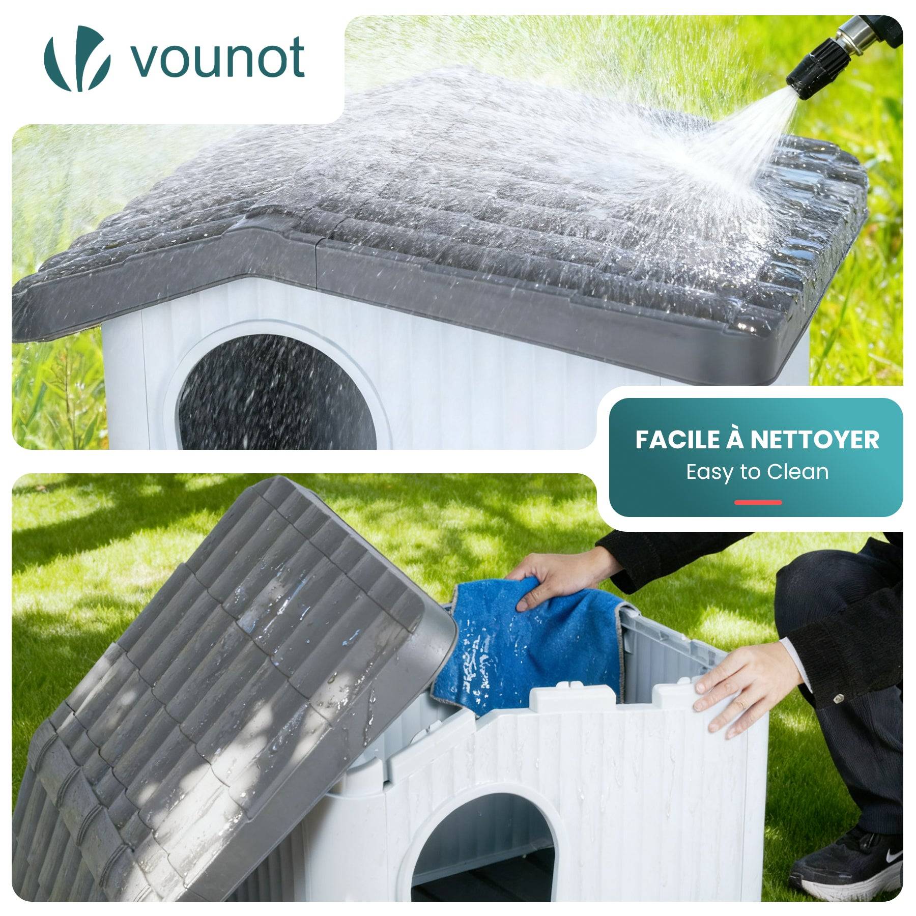 Maison pour chat chien niche en plastique imperméable 60x51x41cm blanc - Toit incliné amovible - Extérieur et intérieur - VOUNOT® - Image 5