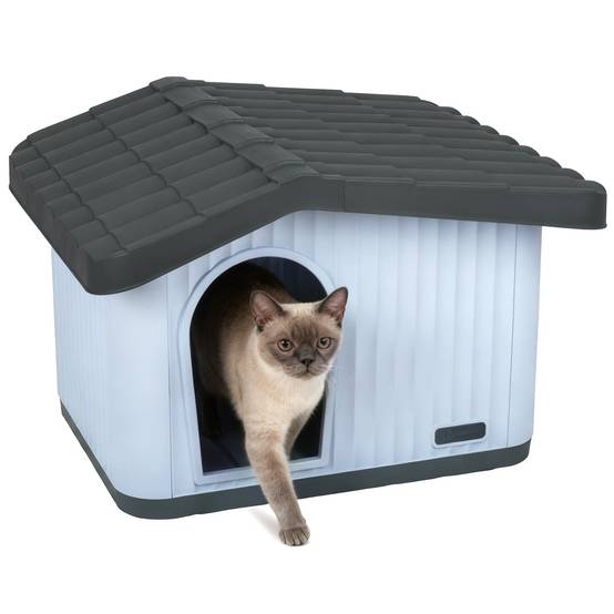Maison pour chat chien niche en plastique imperméable 60x51x41cm blanc - Toit incliné amovible - Extérieur et intérieur - VOUNOT® - Image 1