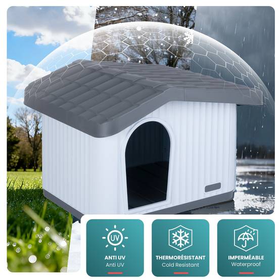 Maison pour chat chien niche en plastique imperméable 60x51x41cm blanc - Toit incliné amovible - Extérieur et intérieur - VOUNOT® - Image 4