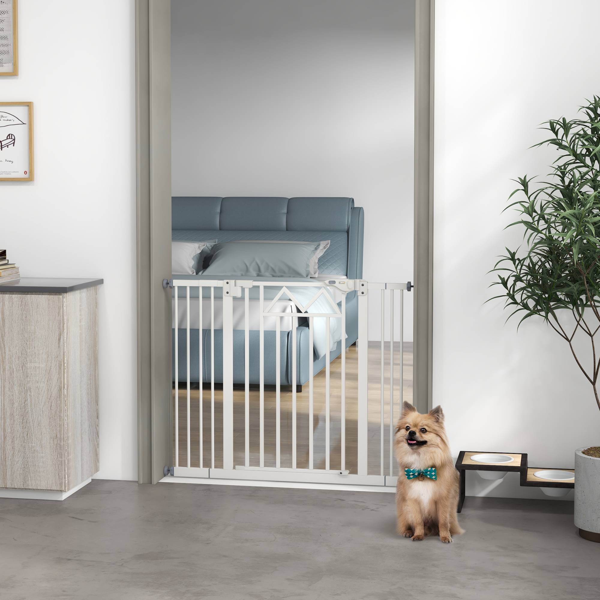 Barrière extensible pour chien avec fermeture automatique et double verrouillage 74-100 x 76 cm Blanche - Image 4