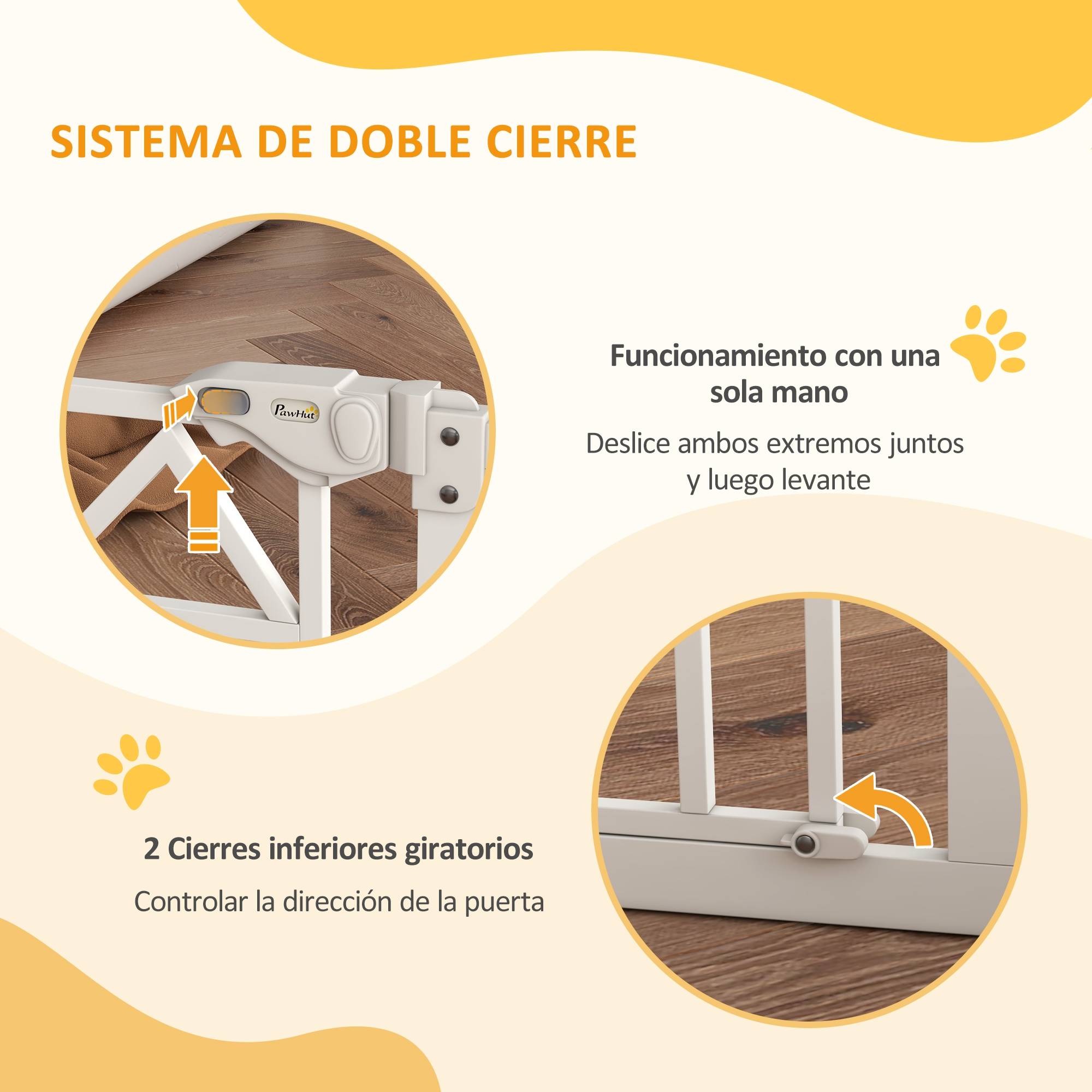 Barrière extensible pour chien avec fermeture automatique et double verrouillage 74-100 x 76 cm Blanche - Image 7