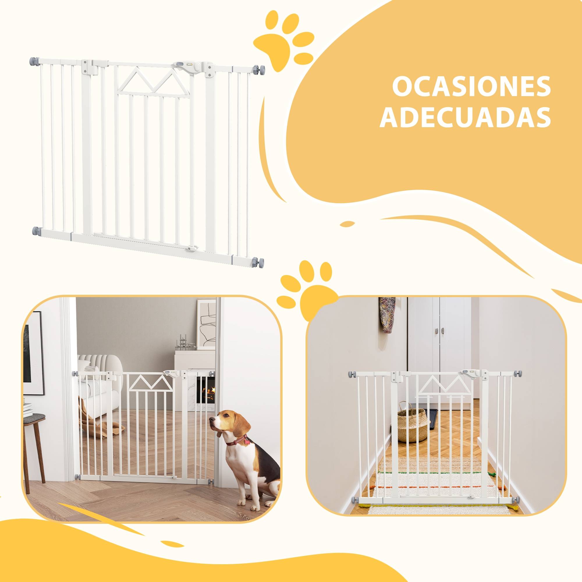 Barrière extensible pour chien avec fermeture automatique et double verrouillage 74-100 x 76 cm Blanche - Image 10