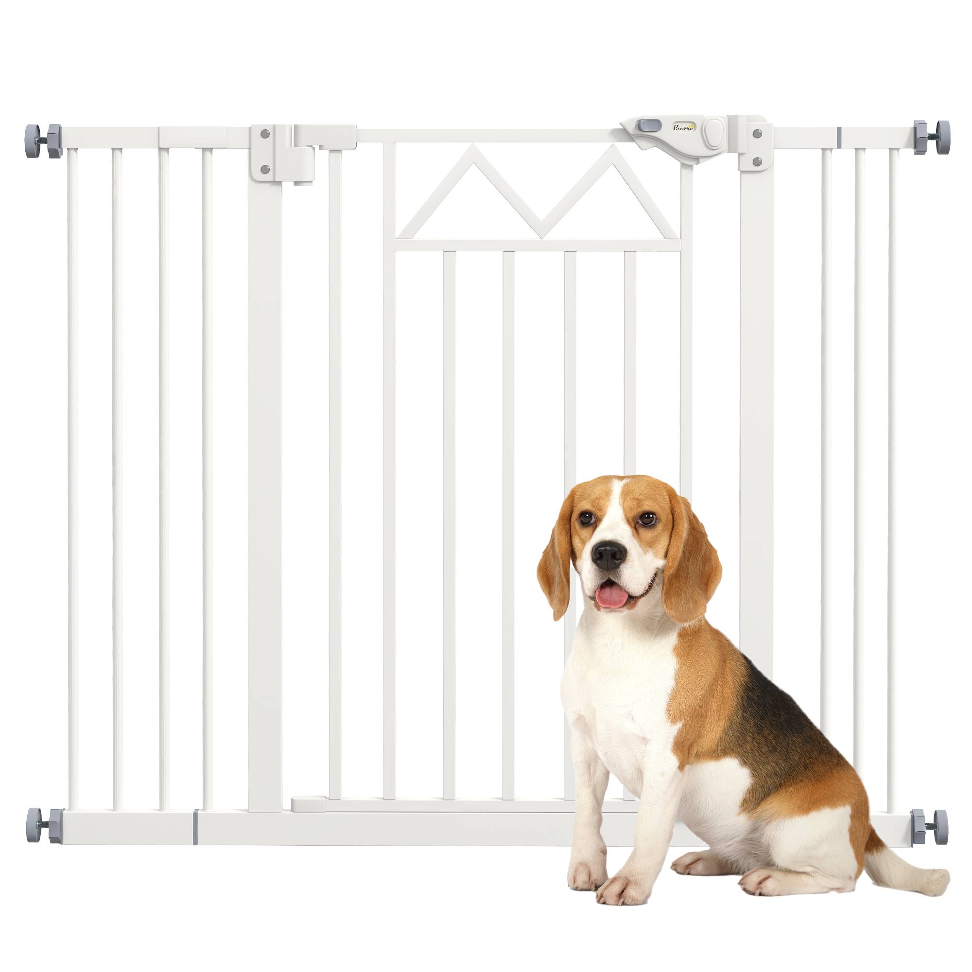 Barrière extensible pour chien avec fermeture automatique et double verrouillage 74-100 x 76 cm Blanche - Image 1
