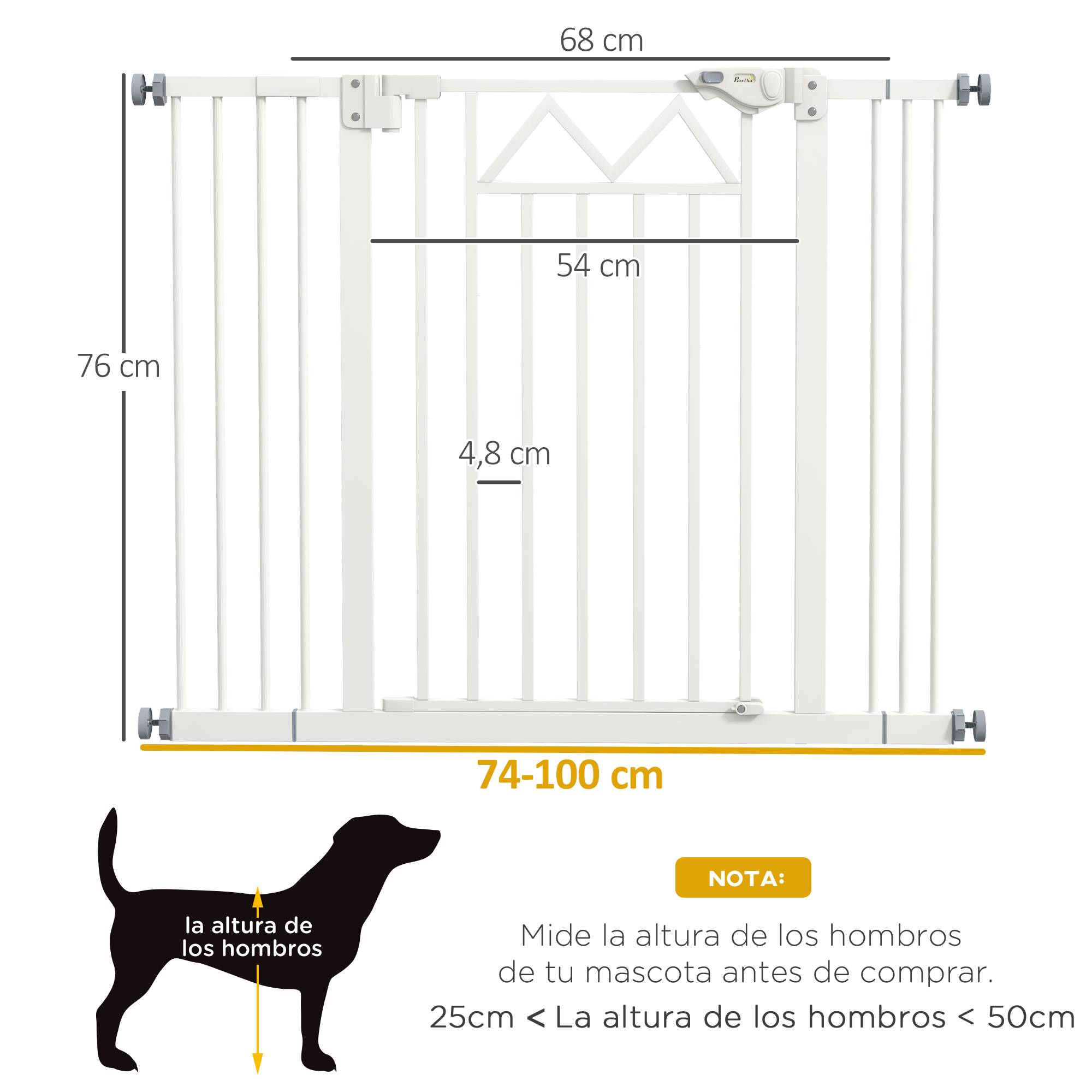 Barrière extensible pour chien avec fermeture automatique et double verrouillage 74-100 x 76 cm Blanche - Image 5