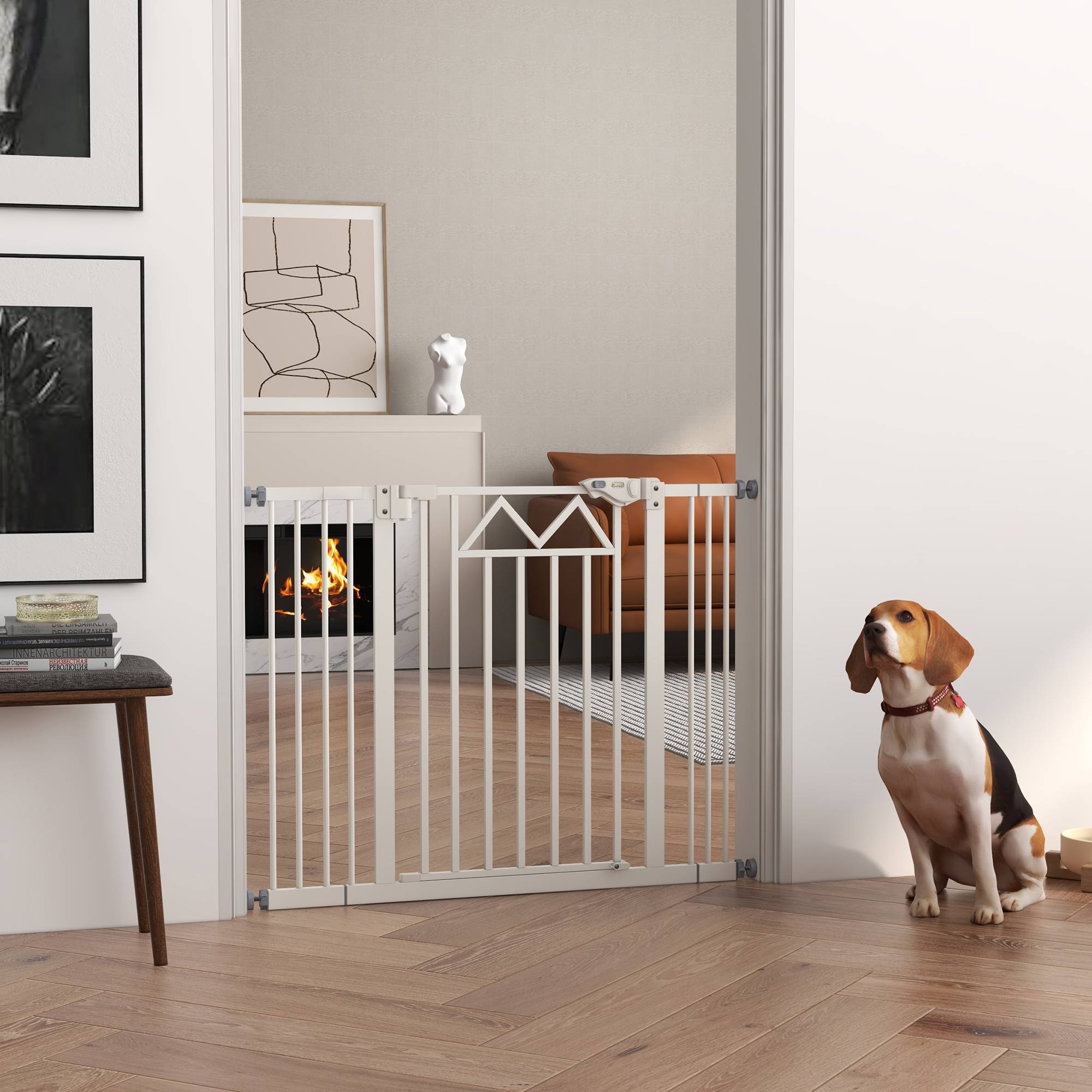 Barrière extensible pour chien avec fermeture automatique et double verrouillage 74-100 x 76 cm Blanche - Image 3