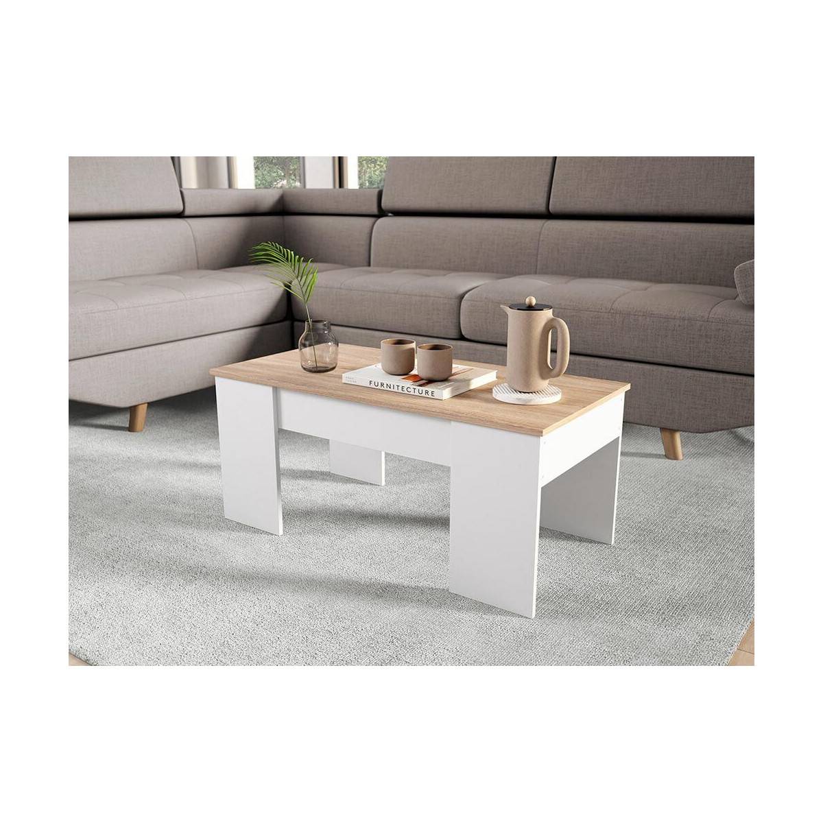 Table Basse Plateau Relevable "Arkh" 100cm Naturel - Image 4