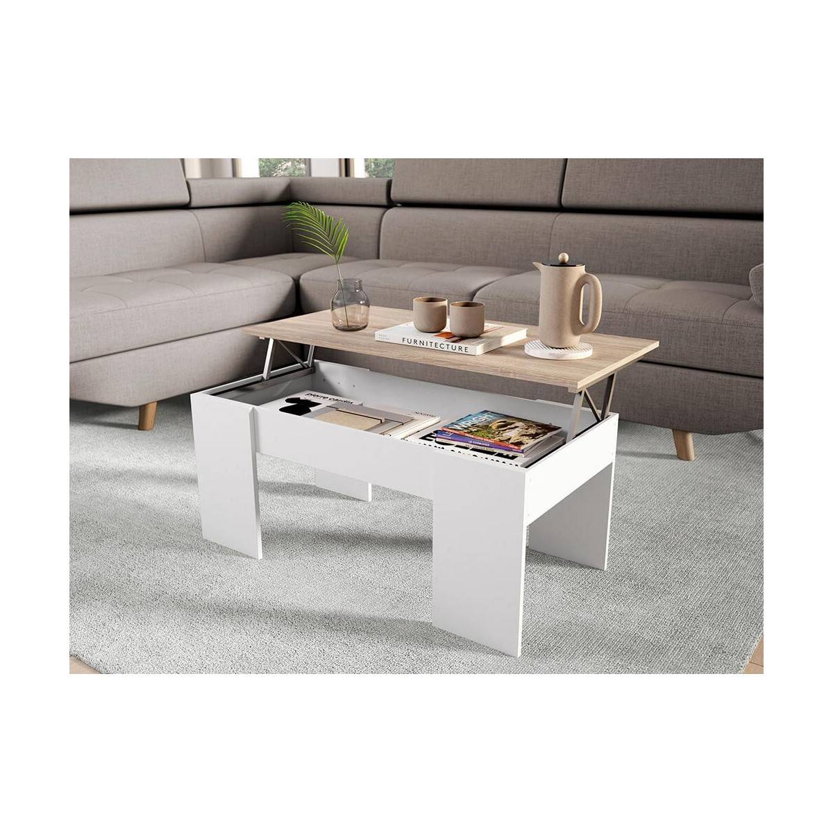 Table Basse Plateau Relevable "Arkh" 100cm Naturel - Image 5
