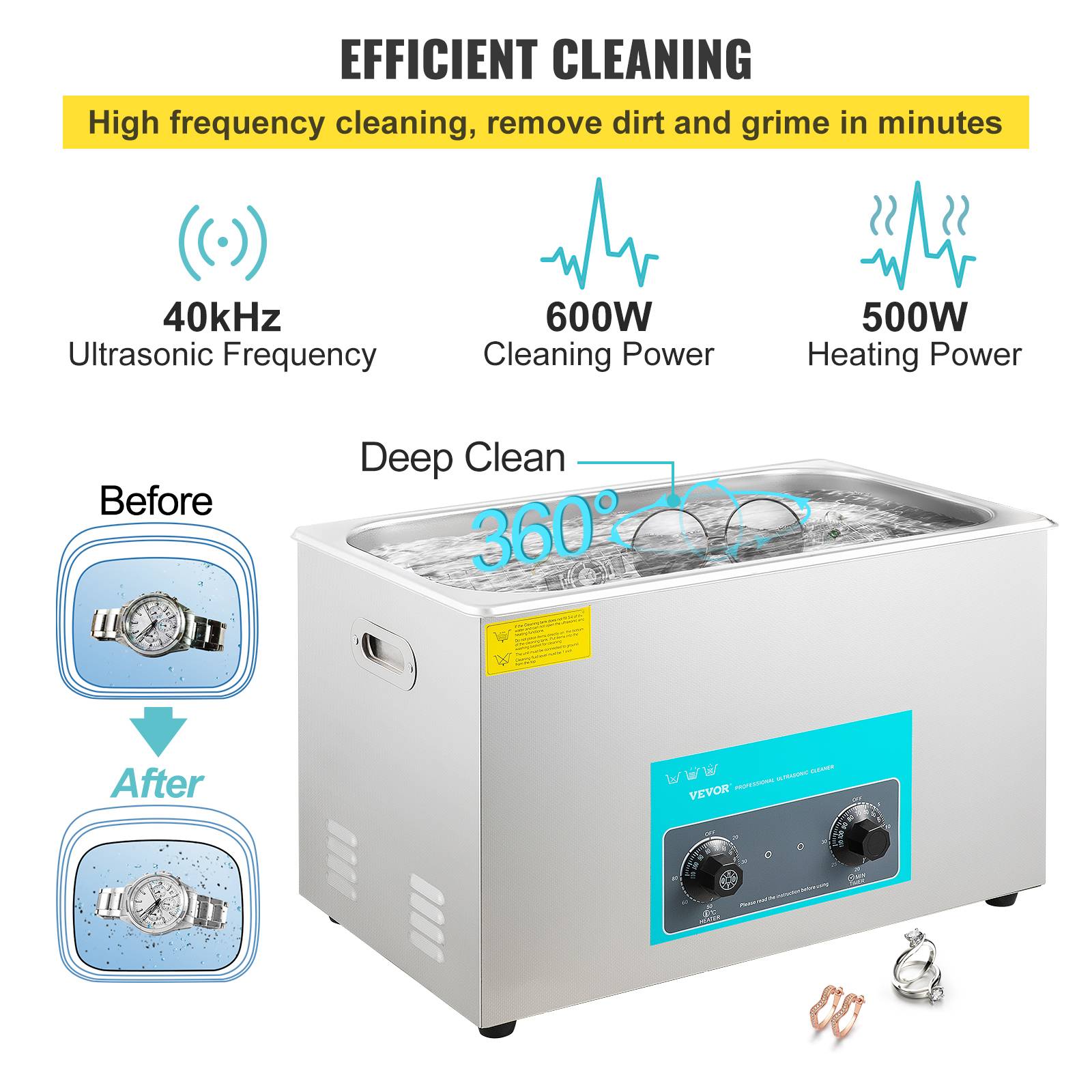 Vevor - VEVOR Nettoyeur ultrasons 30L avec chauffage et minuterie pour bijoux montres. - Image 3