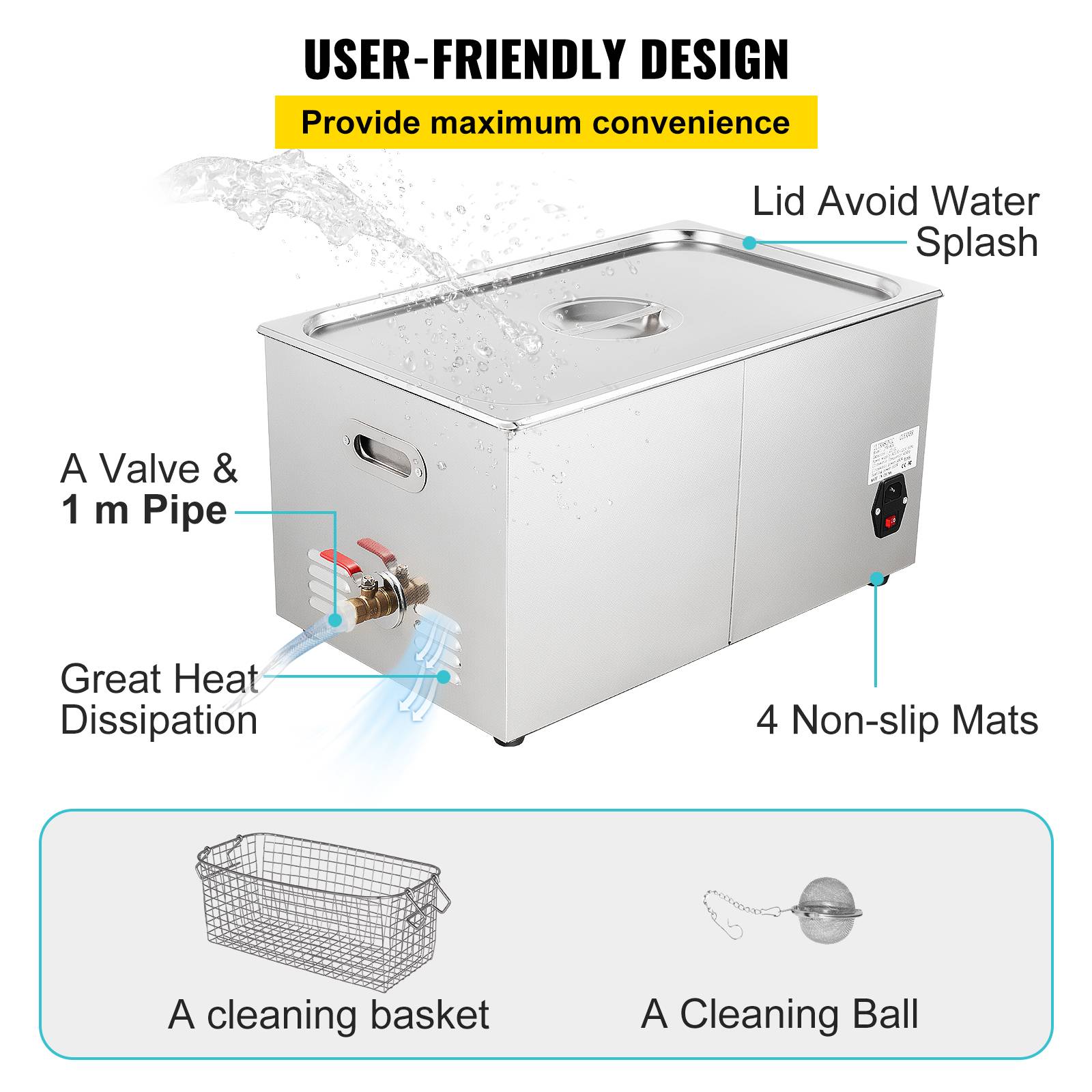 Vevor - VEVOR Nettoyeur ultrasons 30L avec chauffage et minuterie pour bijoux montres. - Image 6
