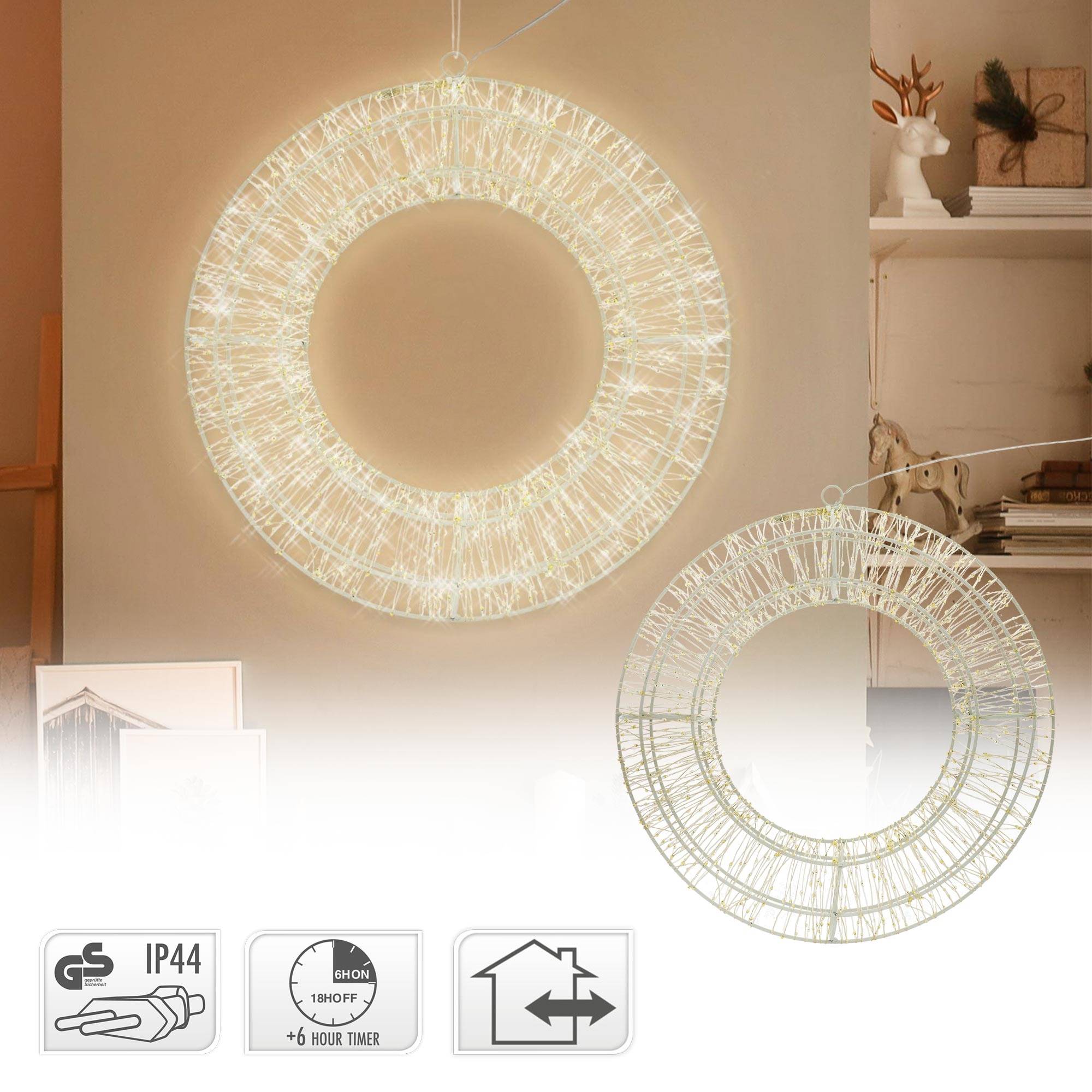Ecd-Germany - Couronne avec 1440 LEDs de Noël blanc chaud décoration lumineuse ronde Ø 50 cm - Image 2