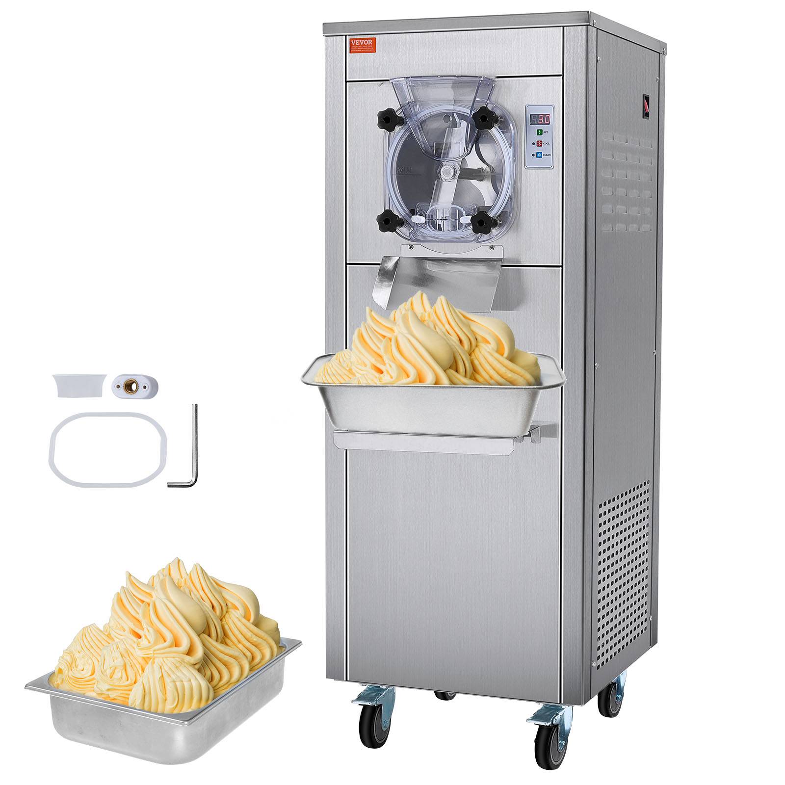 VEVOR Sorbetière commerciale 18 L/h 1600W, cylindre inox 6L, roues, pré-refroidissement auto, panneau LED. - Image 1