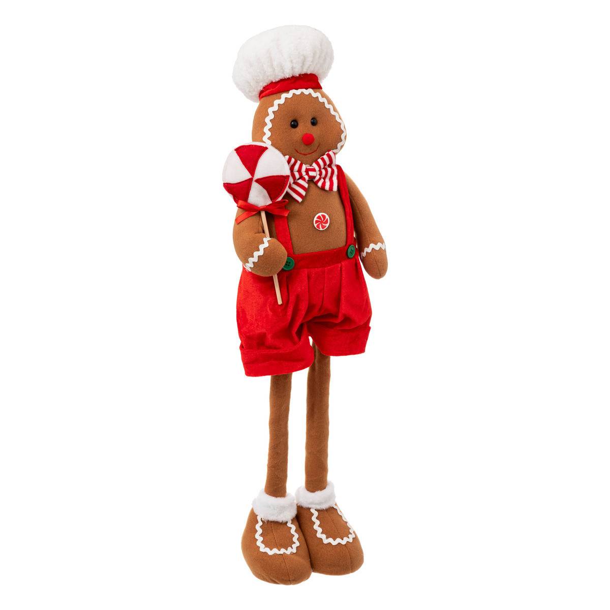 Fééric Lights & Christmas - Déco de Noël Bonhomme Pain d'épice télescopique habit rouge et blanc H maxi 85 cm - Imagen 1
