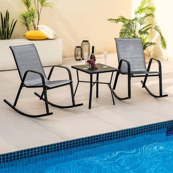 Chaise de Jardin à Bascule Lot de 2, Fauteuil à Bascule avec Accoudoirs, Cadre en Métal, pour Jardin, Piscine, 91 x 62 x 86 cm (Gris) - Image 2