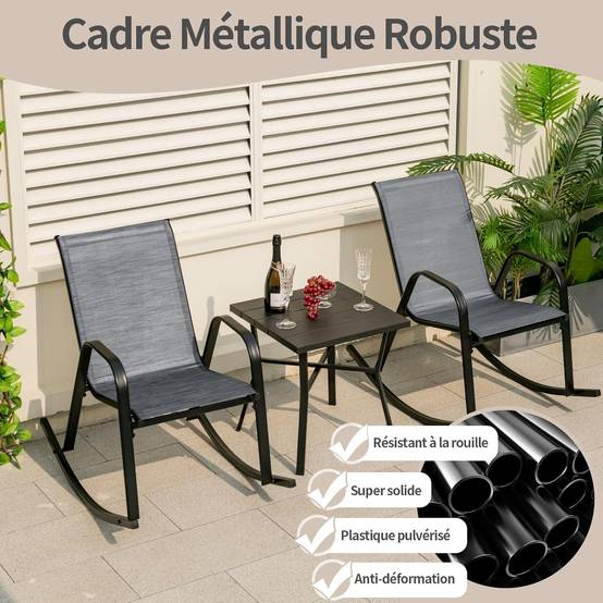 Chaise de Jardin à Bascule Lot de 2, Fauteuil à Bascule avec Accoudoirs, Cadre en Métal, pour Jardin, Piscine, 91 x 62 x 86 cm (Gris) - Image 7