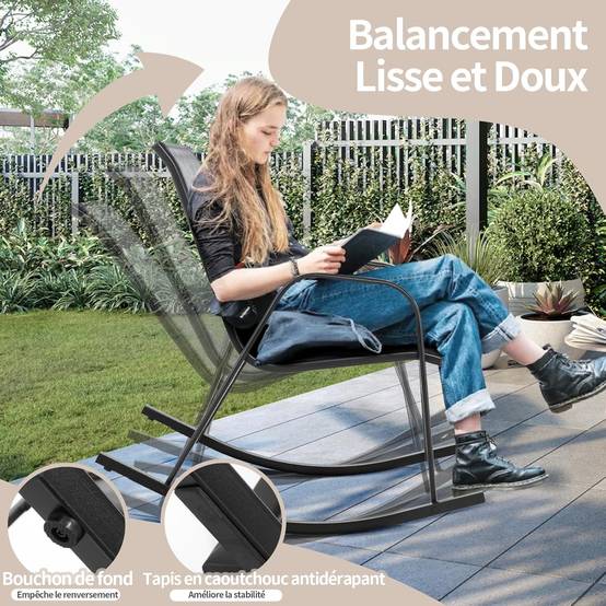 Chaise de Jardin à Bascule Lot de 2, Fauteuil à Bascule avec Accoudoirs, Cadre en Métal, pour Jardin, Piscine, 91 x 62 x 86 cm (Gris) - Image 5