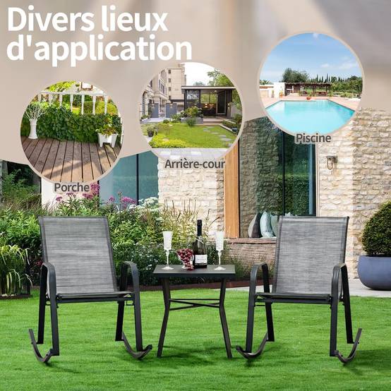 Chaise de Jardin à Bascule Lot de 2, Fauteuil à Bascule avec Accoudoirs, Cadre en Métal, pour Jardin, Piscine, 91 x 62 x 86 cm (Gris) - Image 8