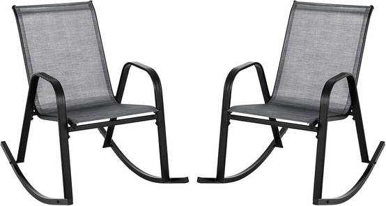 Chaise de Jardin à Bascule Lot de 2, Fauteuil à Bascule avec Accoudoirs, Cadre en Métal, pour Jardin, Piscine, 91 x 62 x 86 cm (Gris) - Image 1