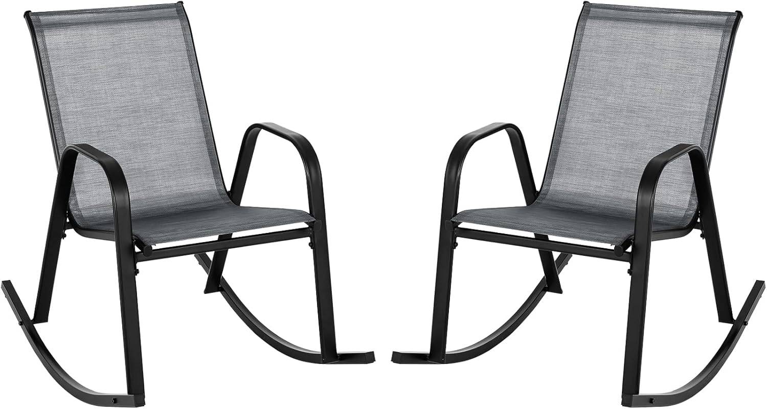 Chaise de Jardin à Bascule Lot de 2, Fauteuil à Bascule avec Accoudoirs, Cadre en Métal,  pour Jardin, Piscine, 91 x 62 x 86 cm (Gris) - Image 1