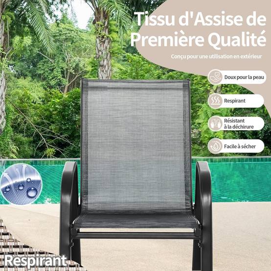 Chaise de Jardin à Bascule Lot de 2, Fauteuil à Bascule avec Accoudoirs, Cadre en Métal, pour Jardin, Piscine, 91 x 62 x 86 cm (Gris) - Image 6