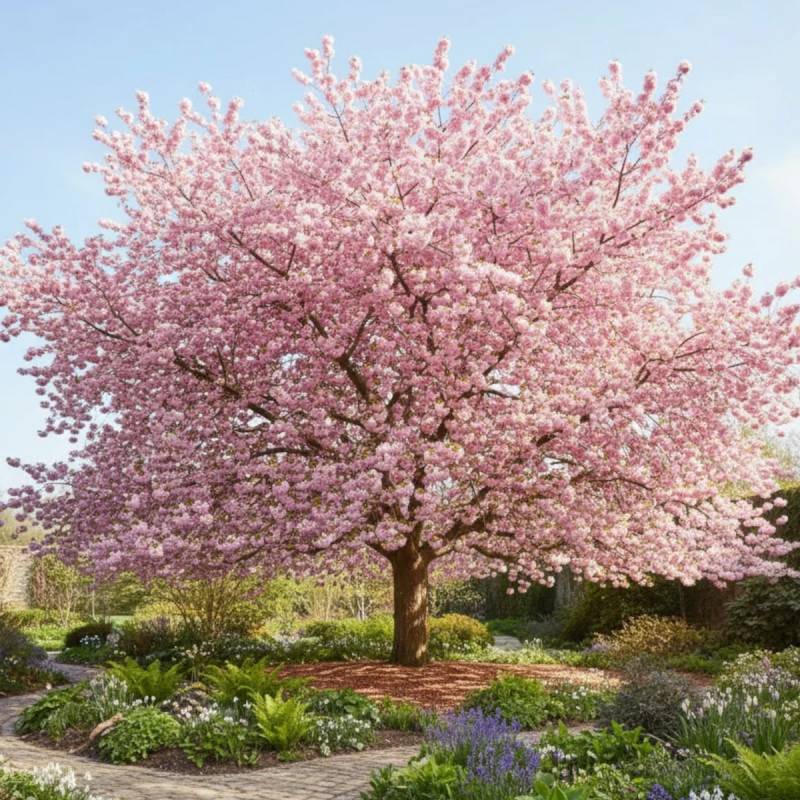 Cerisier du Japon New Red (Kanzan), Cerisier à fleurs à fleurs Rose - feuillage Caduc - Pot de 15L - Tige 8/10 - Haut. 150/175 cm-  hauteur à maturité - Imagen 3