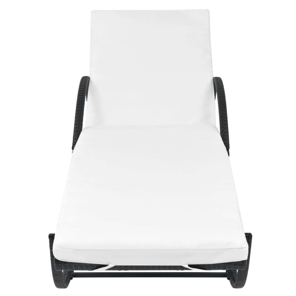 Helloshop26 - Lot de 2 transats chaise longue bain de soleil lit de jardin terrasse meuble d'extérieur avec table résine tressée noir - Imagen 5