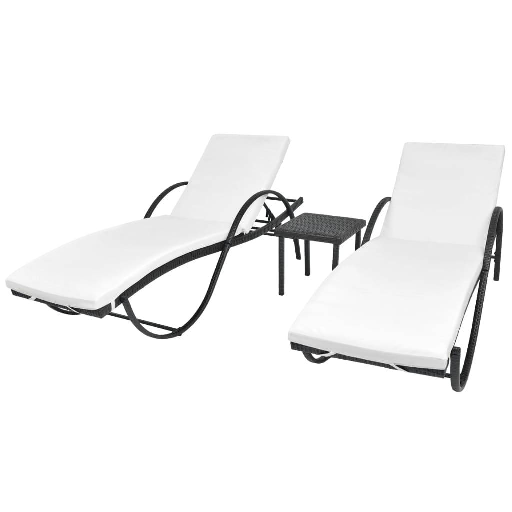 Helloshop26 - Lot de 2 transats chaise longue bain de soleil lit de jardin terrasse meuble d'extérieur avec table résine tressée noir - Imagen 1
