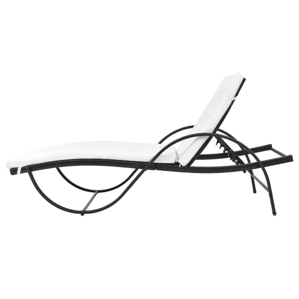 Helloshop26 - Lot de 2 transats chaise longue bain de soleil lit de jardin terrasse meuble d'extérieur avec table résine tressée noir - Imagen 4