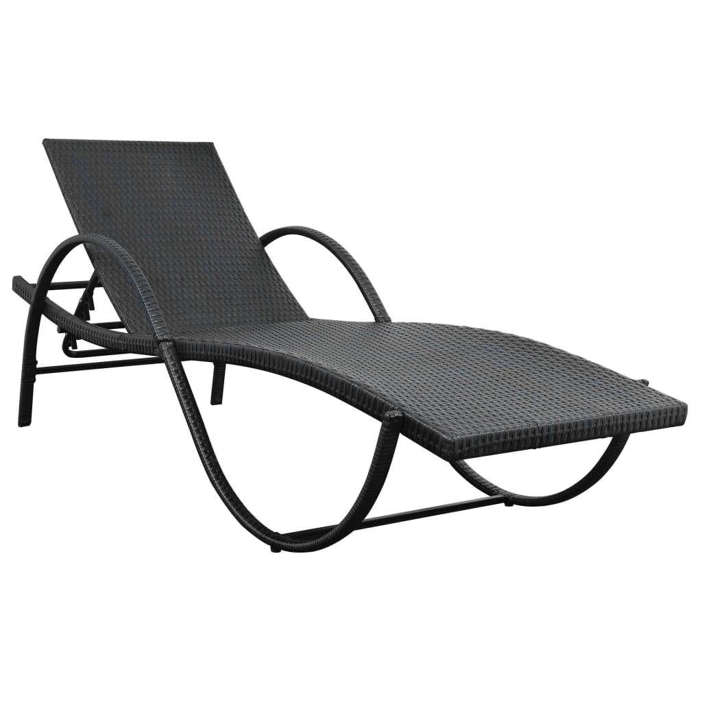 Helloshop26 - Lot de 2 transats chaise longue bain de soleil lit de jardin terrasse meuble d'extérieur avec table résine tressée noir - Imagen 6