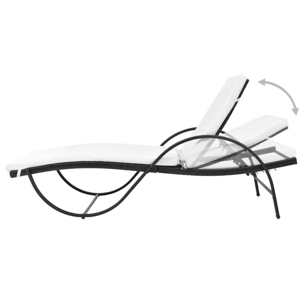 Helloshop26 - Lot de 2 transats chaise longue bain de soleil lit de jardin terrasse meuble d'extérieur avec table résine tressée noir - Imagen 3