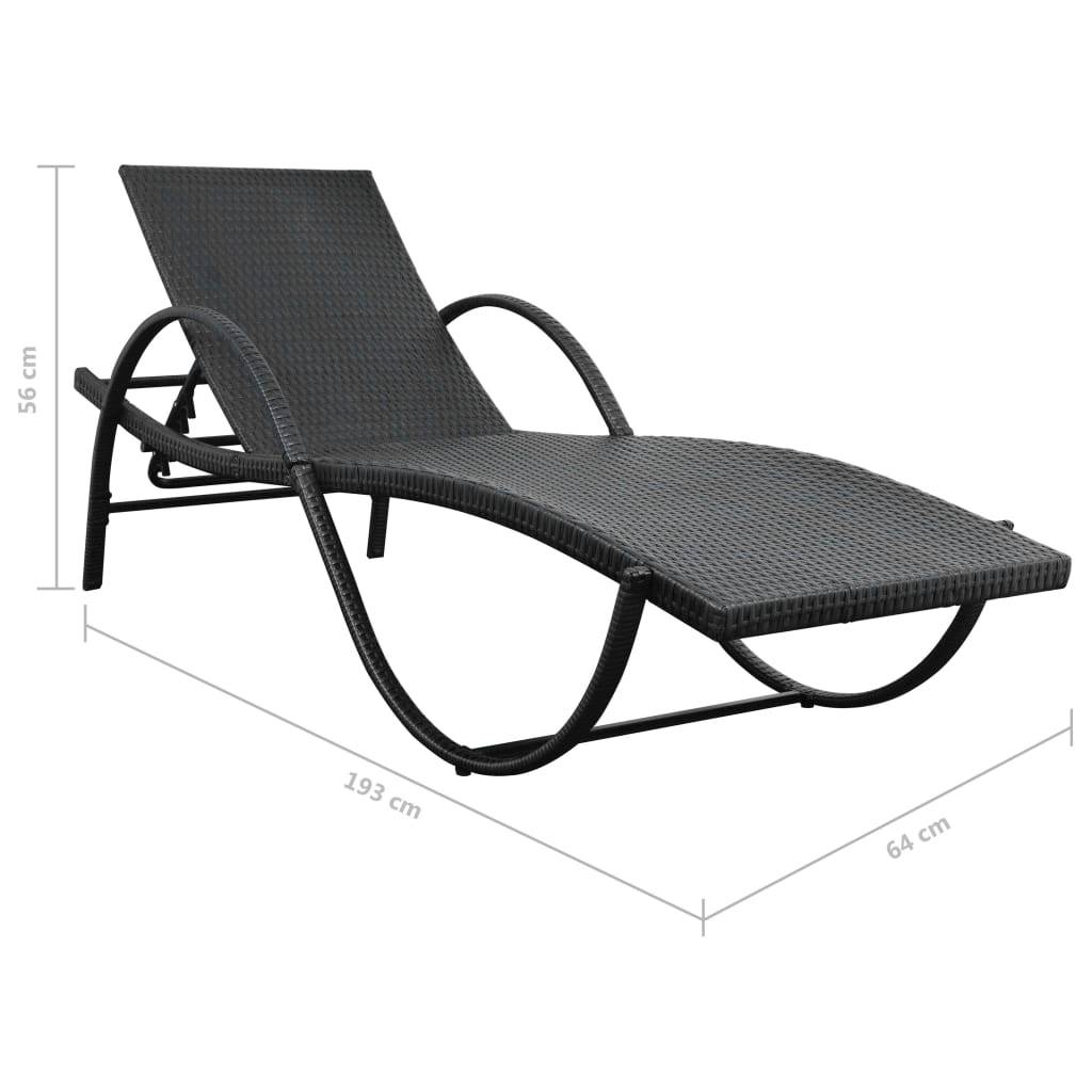 Helloshop26 - Lot de 2 transats chaise longue bain de soleil lit de jardin terrasse meuble d'extérieur avec table résine tressée noir - Imagen 9