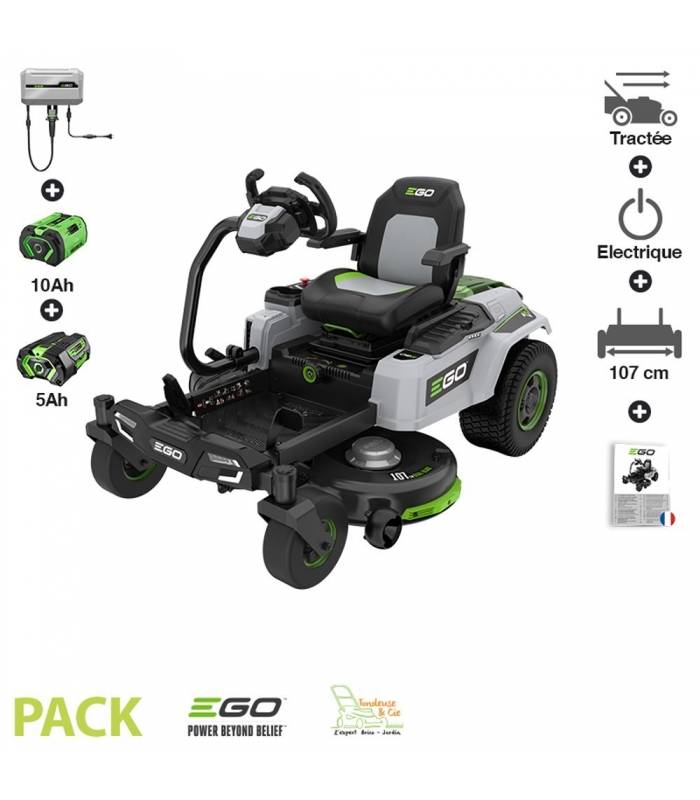 Ego Power + - Tondeuse à gazon Zero Turn (avec volant) batterie 15Ah chargeur mural inclus Ego coupe 107 cm ZT4201ES