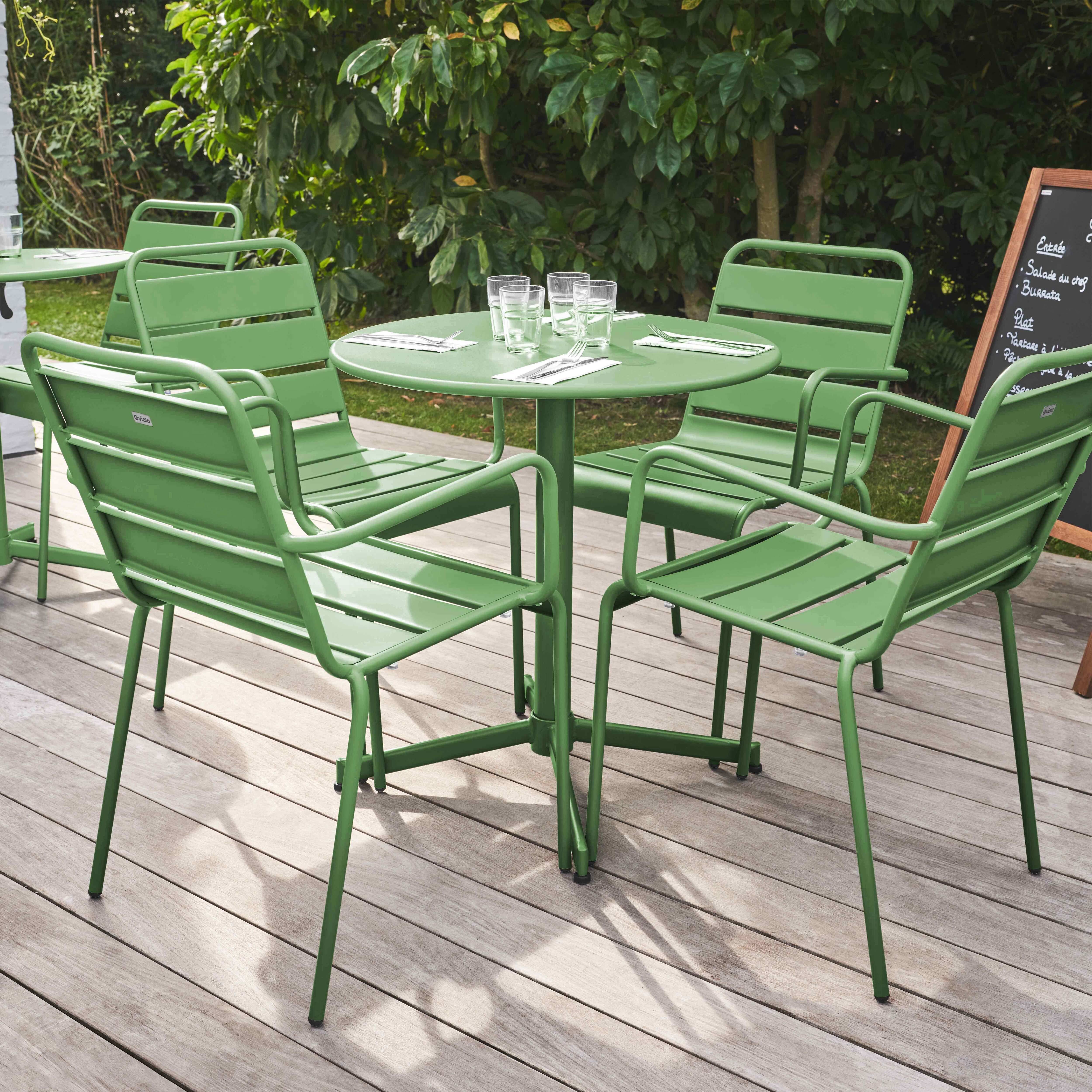 Oviala - Ensemble table de jardin et 4 fauteuils métal vert cactus Palavas - Oviala - Image 3
